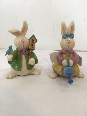 Easter Pink/white Ceramic Bunnies Pair Holiday Item