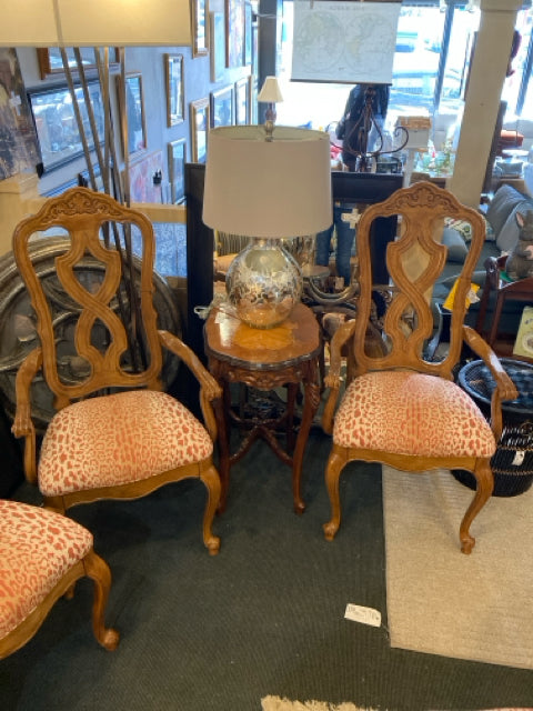 Pair Wood Upholstered Seat Arm Brown/Orange Chair