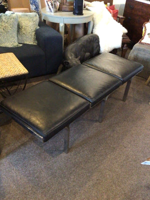 Mid-Century Leather Black Bench