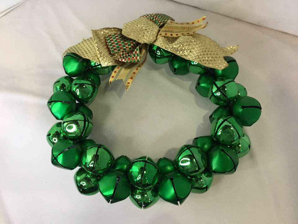 Christmas Green Metal Wreath Bells Holiday Item