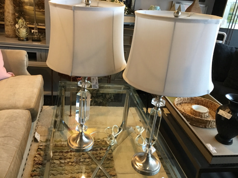 Clear/Silver Acrylic Pair Lamp Set