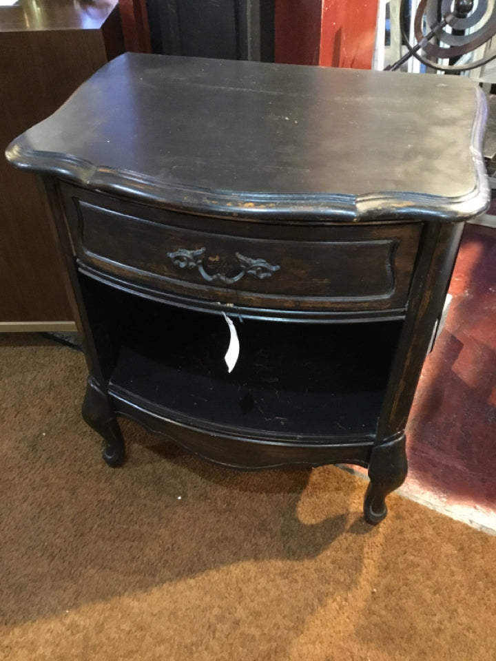 Vintage Wood 1 drawer Black Nightstand