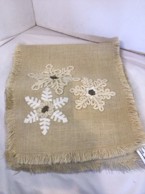 Christmas Natural Burlap Table runner Snowflake Holiday Item