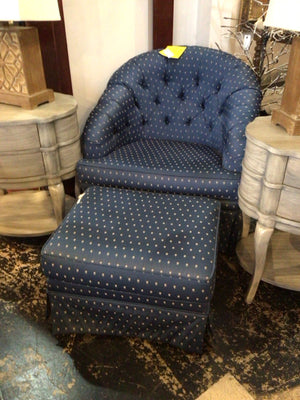 Polyester Flowers Tufted Blue Chair & Ottoman