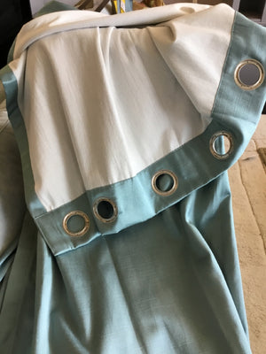 Pair Teal Lined Grommet Draperies/Curtains