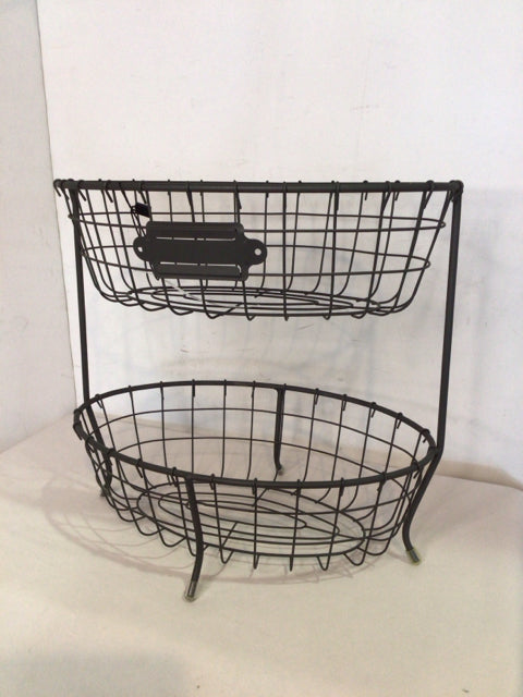 Tiered Gray Metal Oval Basket