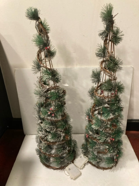 Pair Green/Brown Christmas Trees Pre-Lit Holiday Item