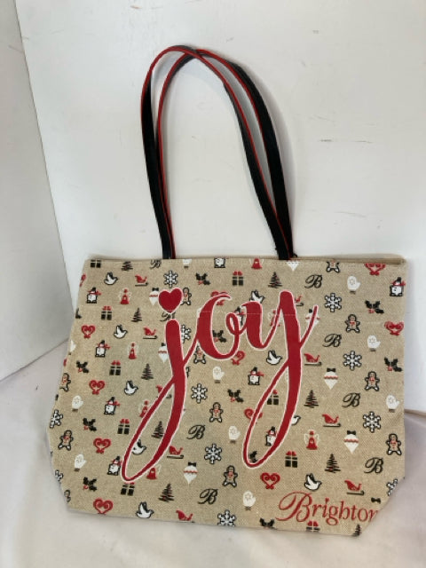 Brighton Christmas Tan/Red Canvas Bag Joy Holiday Item