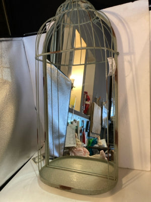 Large Blue Metal Birdcage Mirror