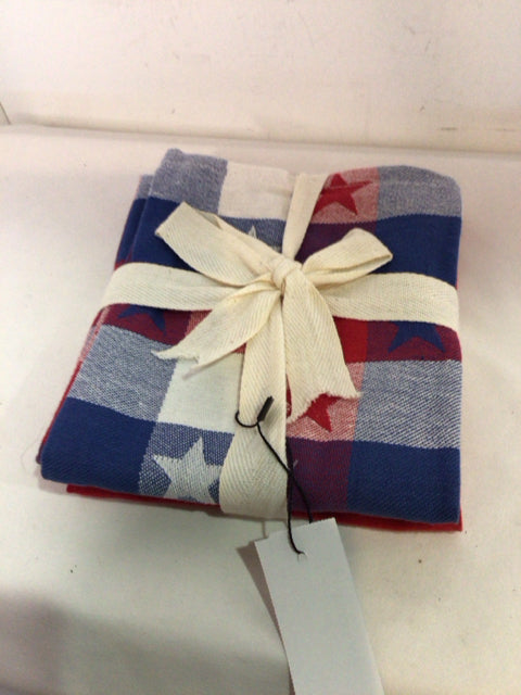 Dish Red,White,Blue Cotton Checkered Set of 2 Towel