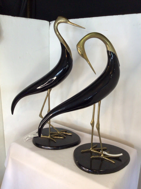 Pair Black/Gold Wood/Metal Crane Sculpture