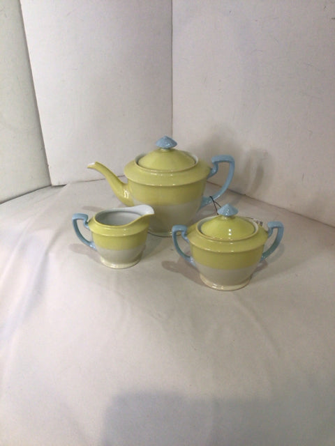 Noritake Set of 3 Yellow/Blue China Sugar/Creamer Tea Set