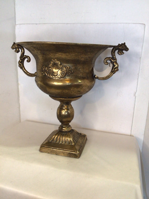 Footed Antiqued Gold Metal Urn