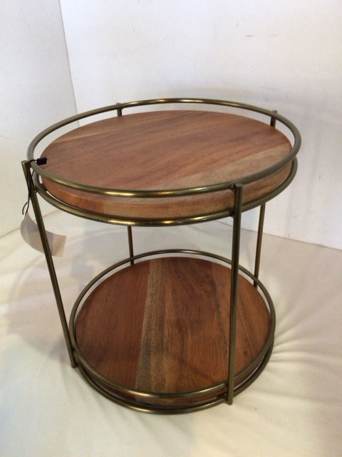 Serving Wood/Metal Brown/Gold Stand