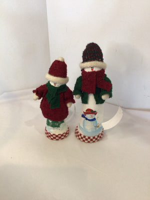 Red/white Paper Mache Snowmen Pair Holiday Item