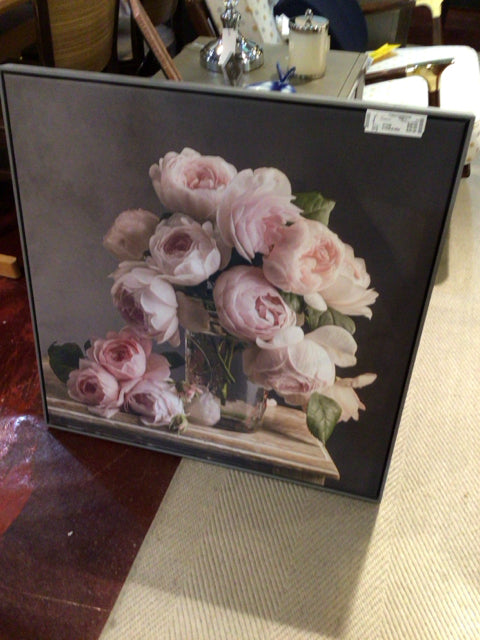 Pink/Gray Canvas Flowers Framed Art