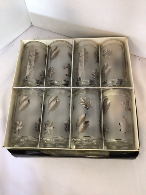 Libbey Vintage Water Frosted Glass Leaves Jar