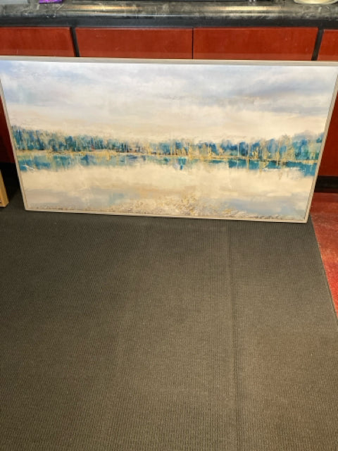 Blue/White Canvas Lake Scene Stretch Canvas Art