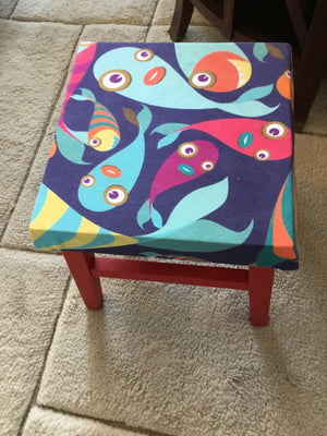 Whimsical Red/Multi Fish FootStool/Ottoman