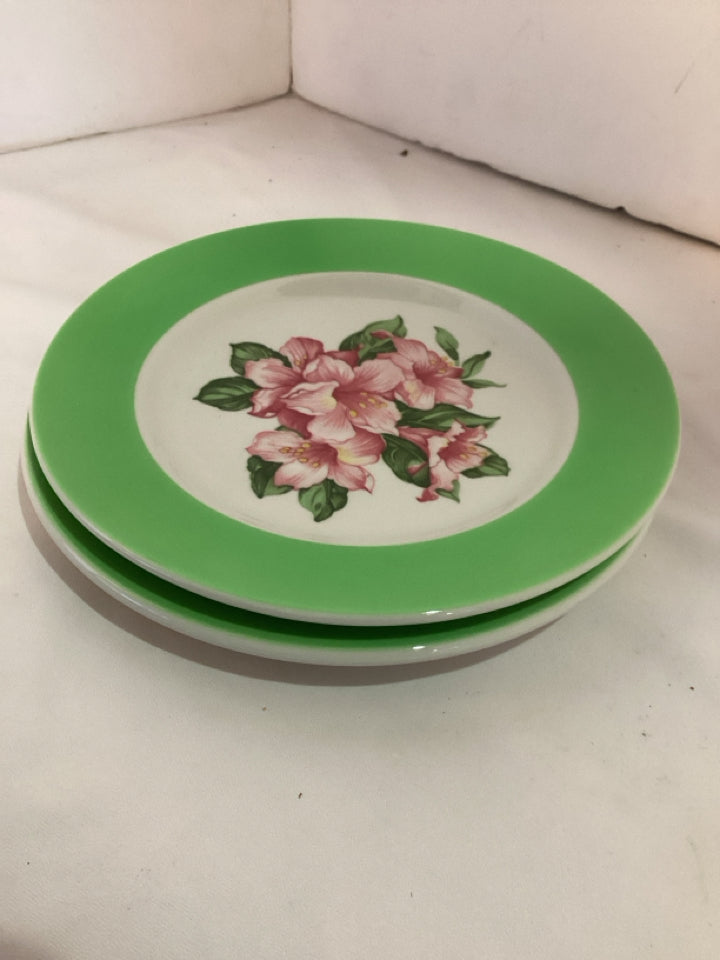 Meyer's Pair Green Stoneware Flowers Plate Set