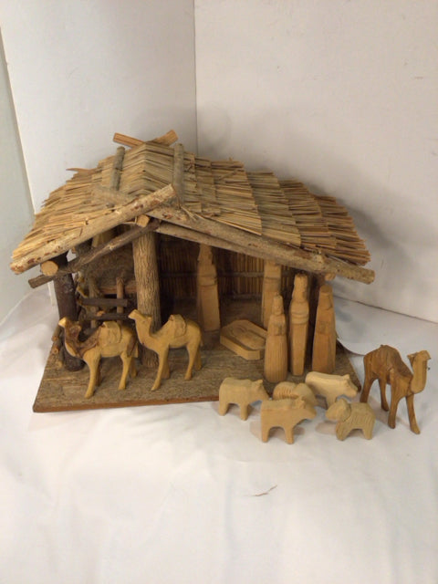 Nativity Brown Wood w/ Accessories Holiday Item