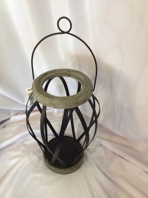 Candleholder Black/Gray Wood/Metal Lantern