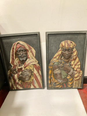 Pair Black Cast Metal People Framed Art