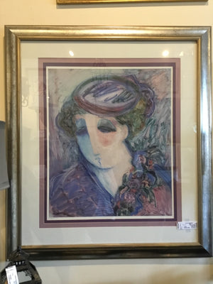 Signed Purple/Blue Woman Numbered Framed Art