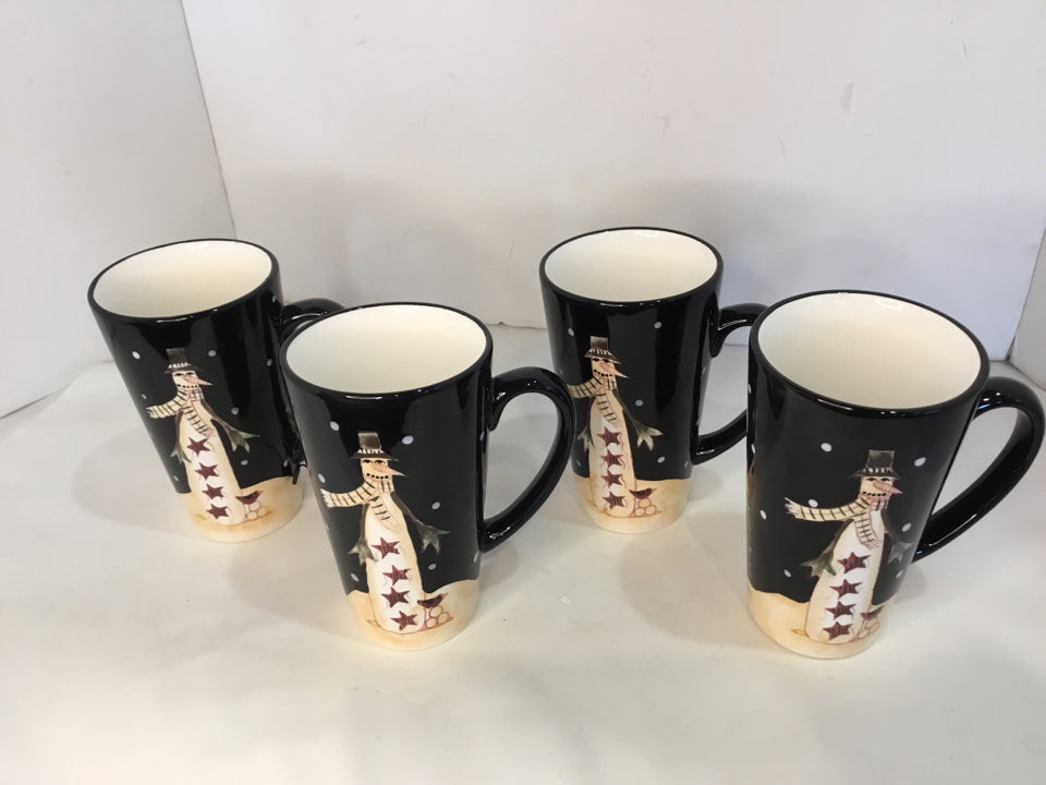 Certified Int. Mug Set White/Black Ceramic Snowman Set of 4 Holiday Item