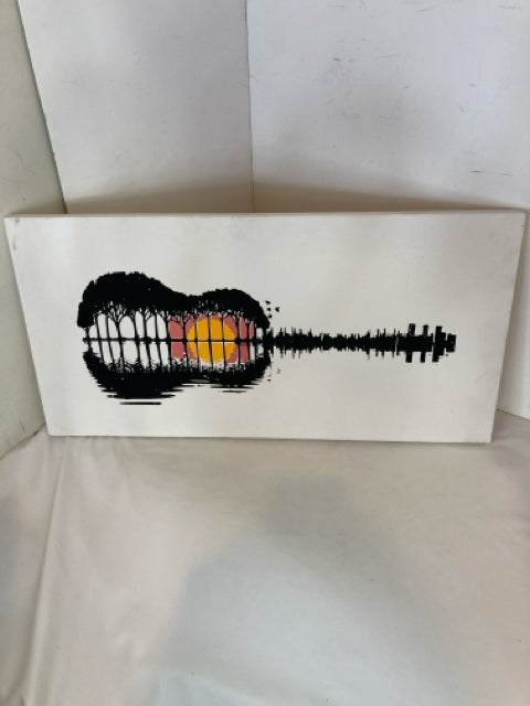 White/Multi Guitar Stretch Canvas Art