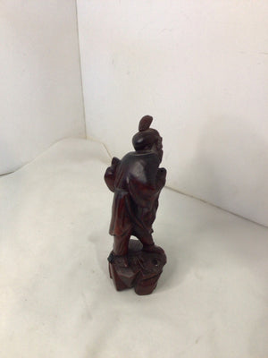 Asian Brown Wood Carved Figure Sculpture