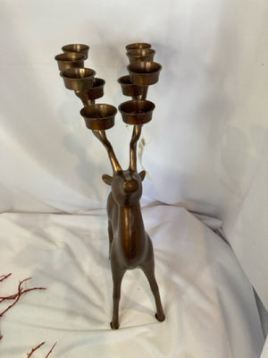 Candelabra Brown Brass Deer Holiday Item