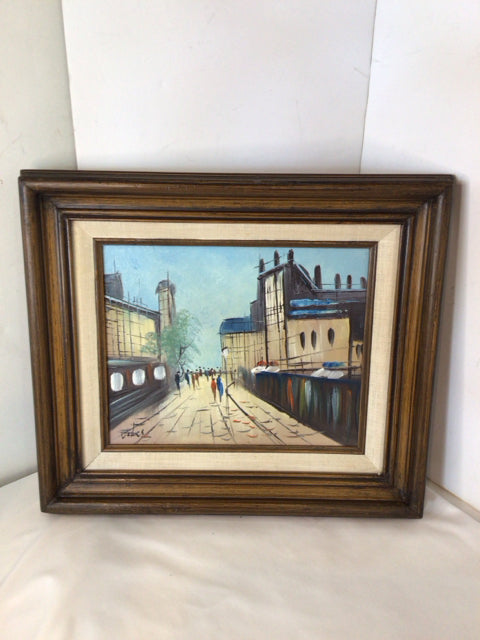 Signed Multi-Color Street Scene Framed Art