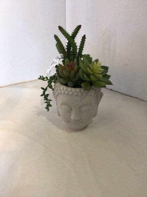 w/Plant Green/White Concrete Budha Planter