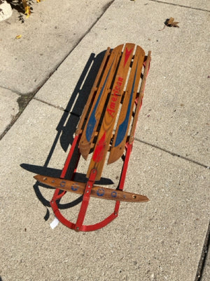 Vintage Brown/Red Wood/Metal Sled Holiday Item