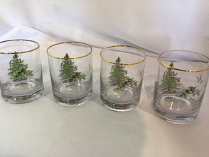 Spode Glasses Clear/Green Glass Christmas Tree Set of 4 Holiday Item