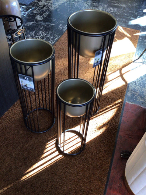 Set of 3 Black/Gold Metal Planter