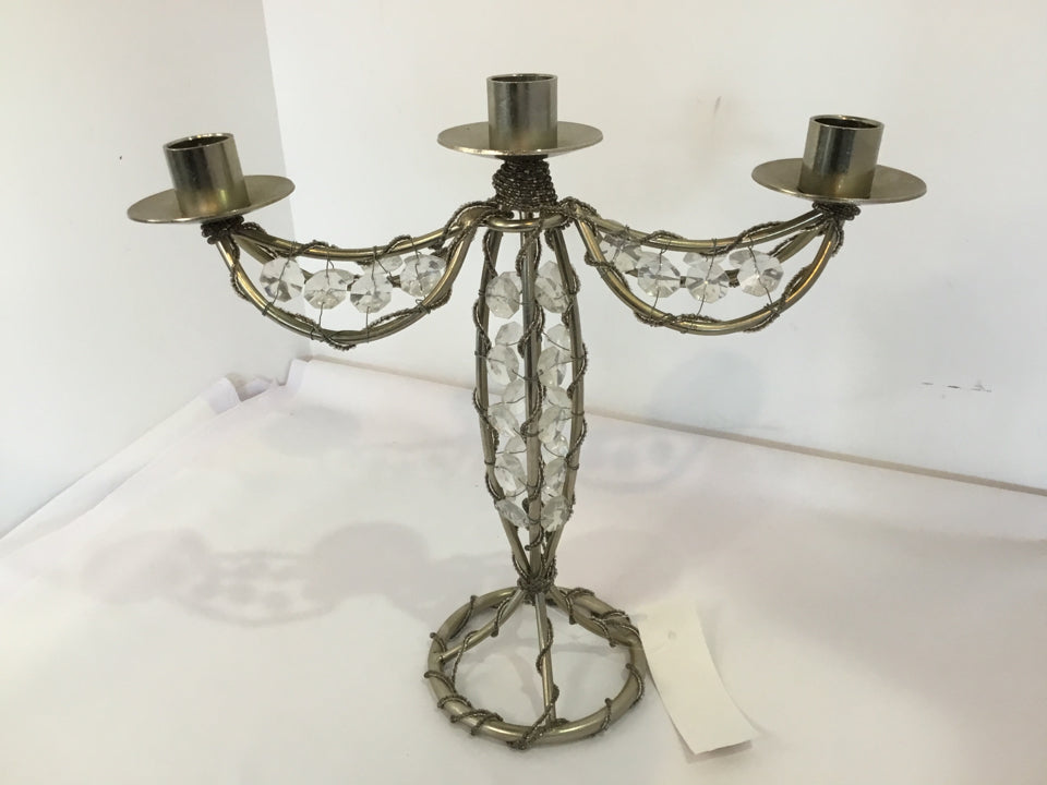 Candle Holder Silver Metal 3 Candles Holiday Item