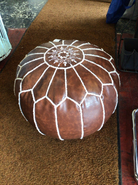 Bohemian Brown Leather Pouf FootStool/Ottoman