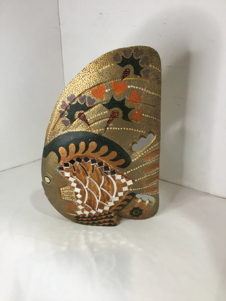 Brown/Multi Wood Fish Statue
