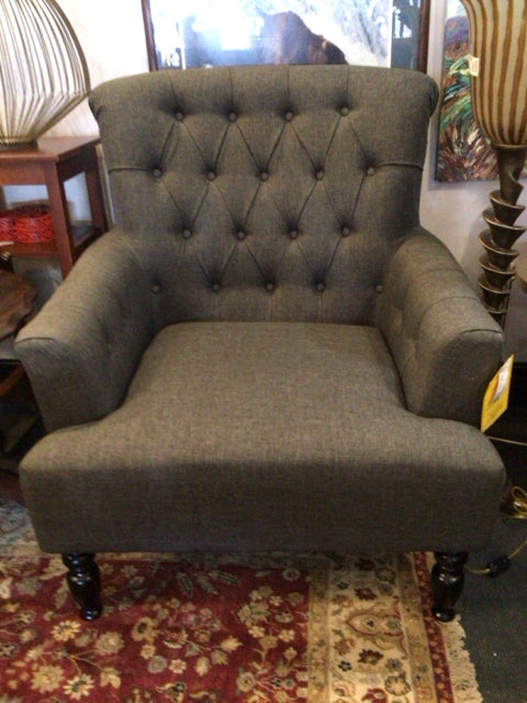 Alcott Hill Tufted Linen Open Leg Charcoal Chair