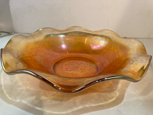 Carnival Vintage Iridescent Pink/Yellow Glass Stamped Bowl