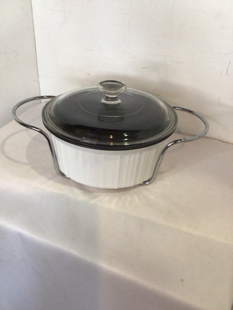 White Teflon W/Stand Lidded Casserole