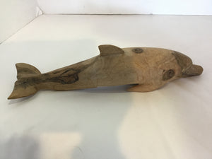 Hand Carved Natural Wood Dolphin Statue