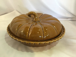 Crate & Barrel Brown Ceramic Lidded Pumpkin Pie Plate