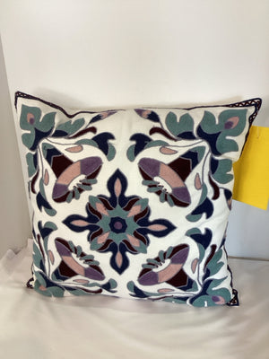 White/Multi Polyester Embroidered Pillow