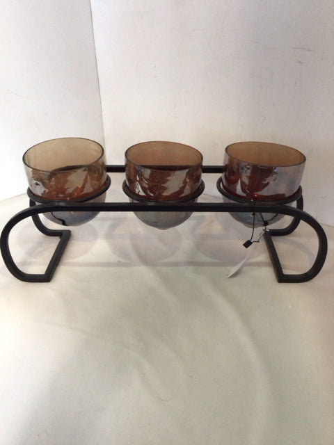 4 Pieces Black/Brown Metal/Glass Candle Holder