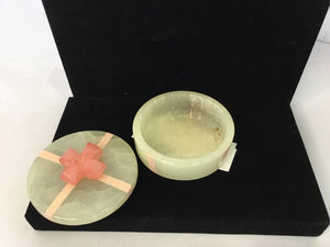 Round Pink Alabaster Carved Trinket Box