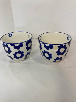 Crofton Pair Blue/White Stoneware Flowers Bowl Set
