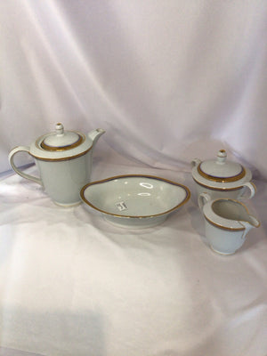 Limoges White/Blue China Set of 4 Dish Set